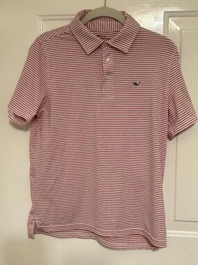 Vineyard Vines Boy's Red and White Striped ON-THE-GO SANKATY Polo Size L (16)